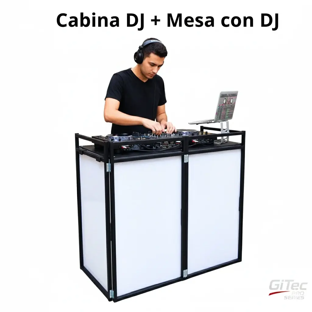 GiTec Pro Series Cabina DJ Plegable · Con mesa integrada, 100 cm de ancho