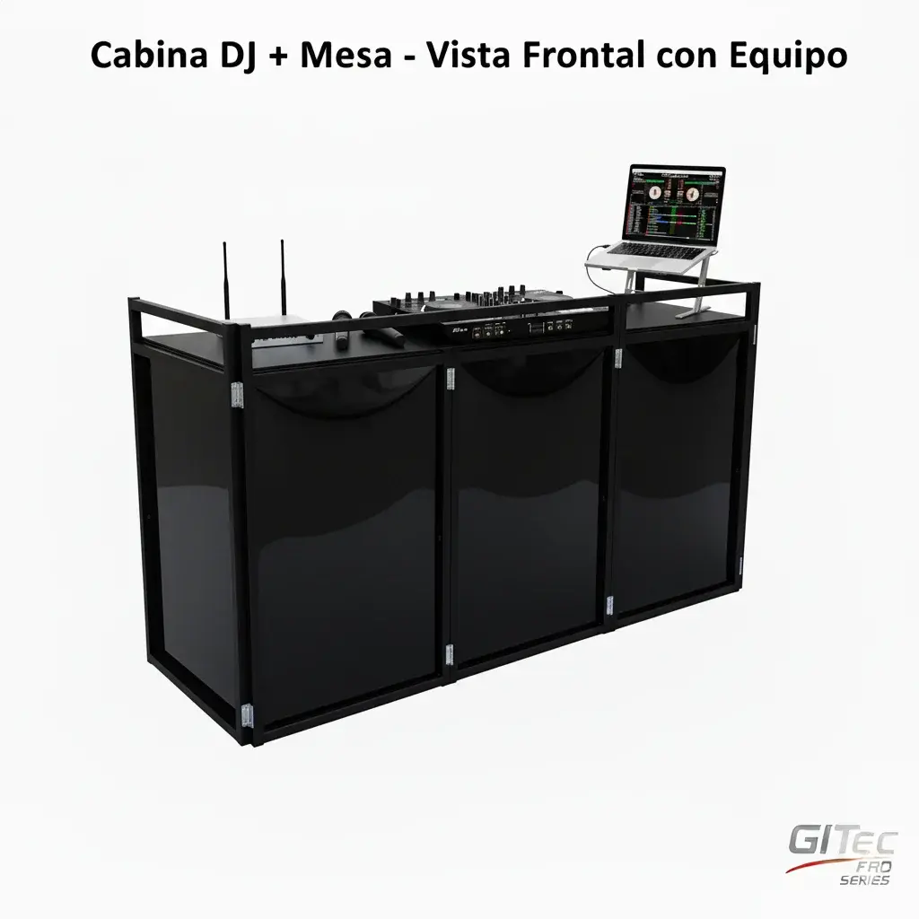GiTec Pro Series Cabina DJ Plegable 150 · Con mesa, 150 cm de ancho