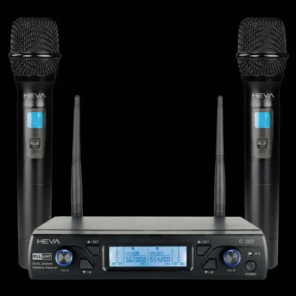 Heva Pro Audio C-302 · Sistema inalámbrico UHF con dos micrófonos de mano